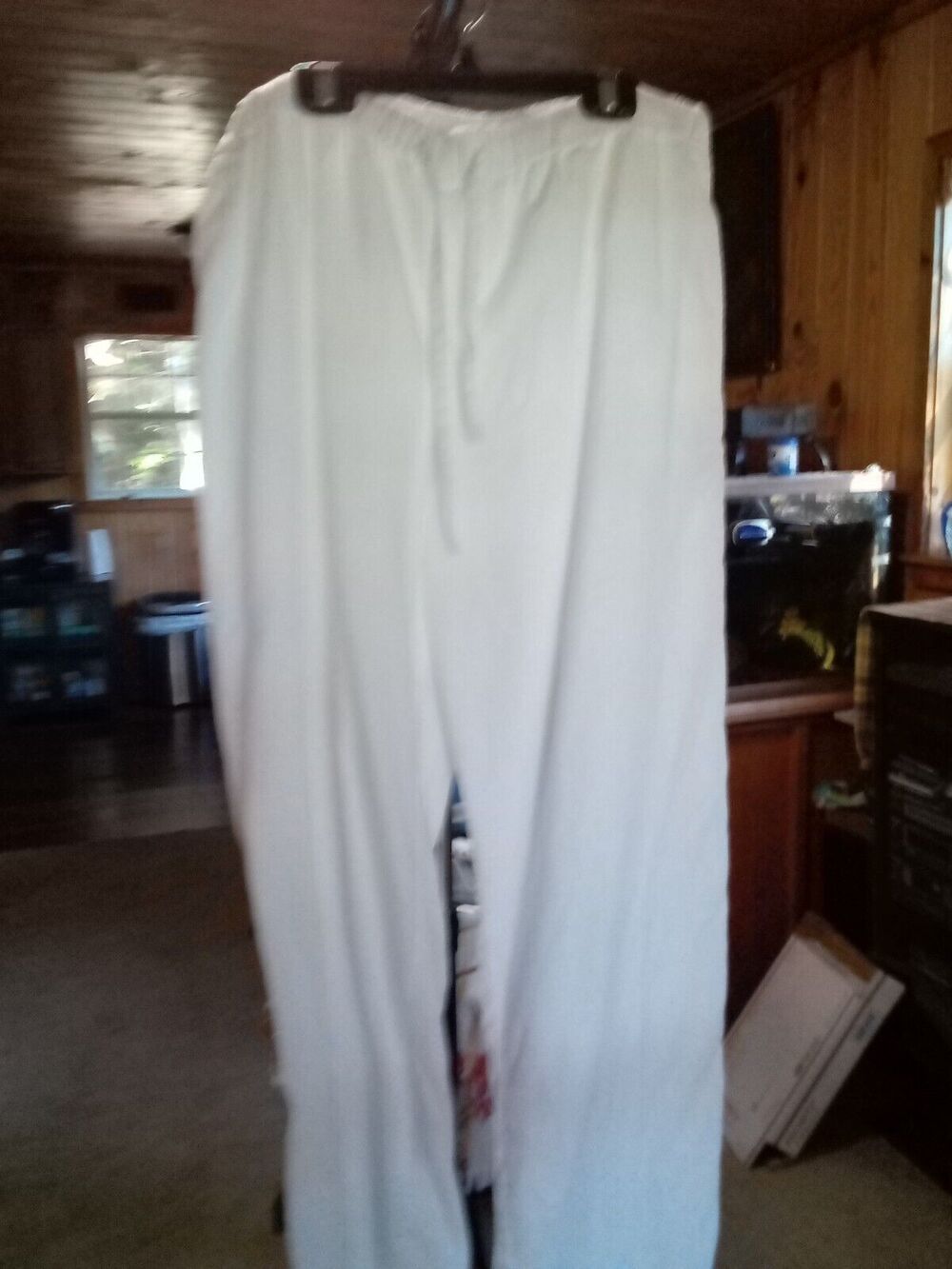 Orvis White Linen Lined Drawstring Pull On Pants Sz LP
